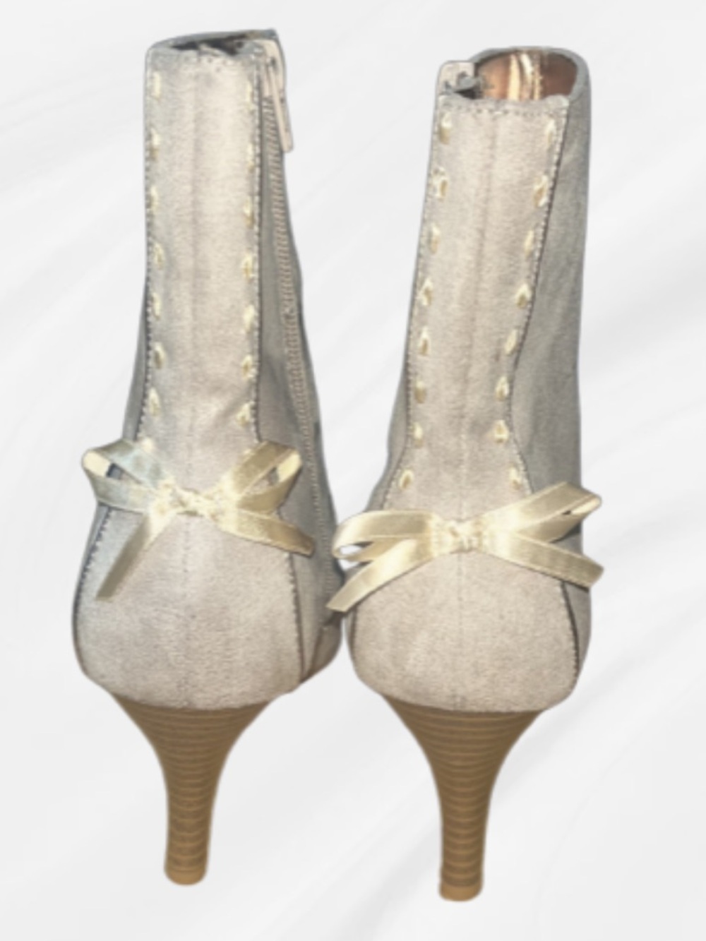 Predictions Stone Gray Satin Bow Ankle Heels